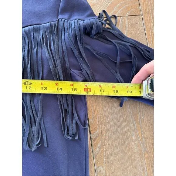 Tuckernuck Dress Women Navy Blue Cowgirl Suede Fringe Long Sleeve Size XSmall - Picture 8 of 9